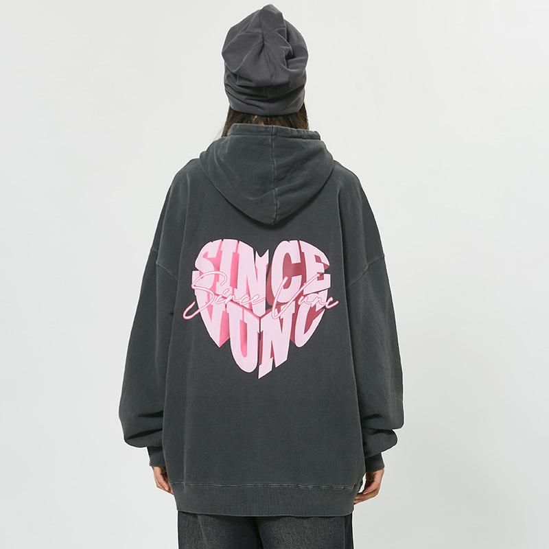 Territory Colorblock Heart Shaped Letter Print Hoodie