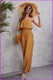 peopleterritory Ladies Vacation Solid Strapless Wide Leg Jumpsuits FC193