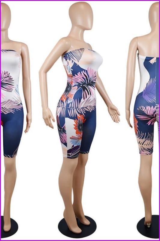 peopleterritory Leaves Print Strapless Romper Without Mask DB146