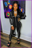 peopleterritory Letter Printed Zipper Up Long Sleeve Jumpsuits F1797