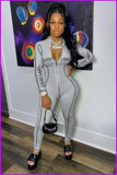 peopleterritory Letter Printed Zipper Up Long Sleeve Jumpsuits F1797