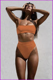 peopleterritory One Strap Pure Color Strapless 2 Piece Swimsuit Set DA254