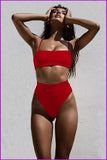peopleterritory One Strap Pure Color Strapless 2 Piece Swimsuit Set DA254