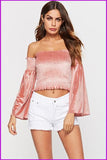 peopleterritory Pink Strapless Flare Sleeve Sweet College Blouse DA4121