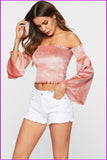 peopleterritory Pink Strapless Flare Sleeve Sweet College Blouse DA4121