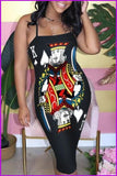 furdelashop Poker Print Sleeveless Bodycon Dress DE3221