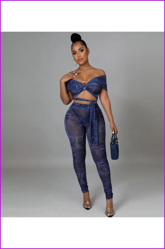 peopleterritory Printed Strapless Matching Cropped Top And Trouser Sets