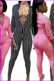 peopleterritory Pussy Cat Striped Printed Skinny Lady Jumpsuit Bodysuit F080