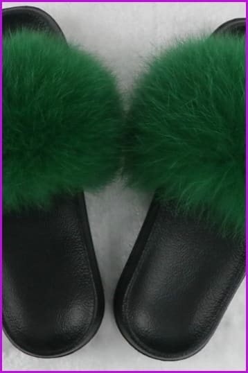 peopleterritory Ready Stock Dark Green Fur Slides F725