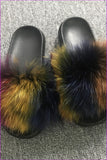 peopleterritory { Ready Stock } Mixed Colorful Raccoon Full-Pelt Fur Sliders F004