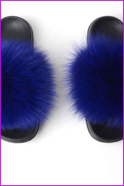 peopleterritory Royal Blue Fox Full-Pelt Fur Sliders DF003
