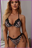 peopleterritory Seductive Lace Patch Leopard Halter 2 Piece Bikini Sets FW2431