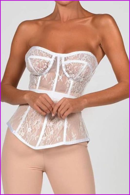 peopleterritory See Through Lace Solid Strapless Corsets F1037