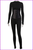 peopleterritory Solid Casual Long Sleeve Jumpsuit With Corset F1233