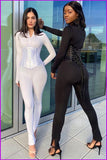 peopleterritory Solid Casual Long Sleeve Jumpsuit With Corset F1233