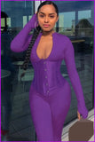 peopleterritory Solid Casual Long Sleeve Jumpsuit With Corset F1233