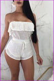 peopleterritory Solid Ruffled Edge Strapless Shorts Two Piece Sets DB854