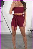peopleterritory Solid Strapless Tie-Wrap Shorts Two Piece Sets DB733