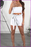 peopleterritory Solid Strapless Tie-Wrap Shorts Two Piece Sets DB733