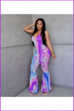 peopleterritory Stylish Halter Backless Ruffled Tie Dyed Jumpsuit FC251