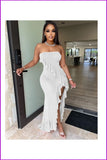 peopleterritory Stylish Solid Strapless Ruffles Maxi Dress FC1037