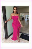 peopleterritory Stylish Solid Strapless Ruffles Maxi Dress FC1037