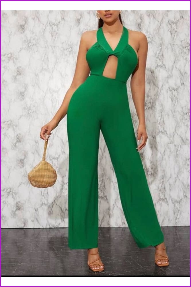 peopleterritory Summer Halter Hollowed Out Backless Jumpsuit FW5881