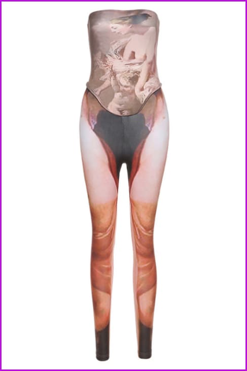 peopleterritory Trendy Printing Strapless Women Skinny Jumpsuit F1259