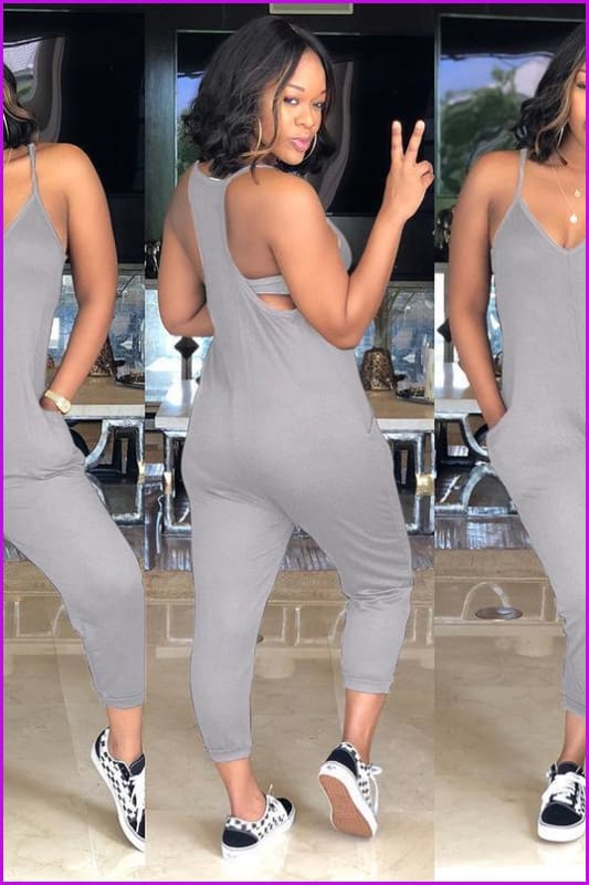 peopleterritory V Neck Backless Solid Jumpsuit For Women F1928