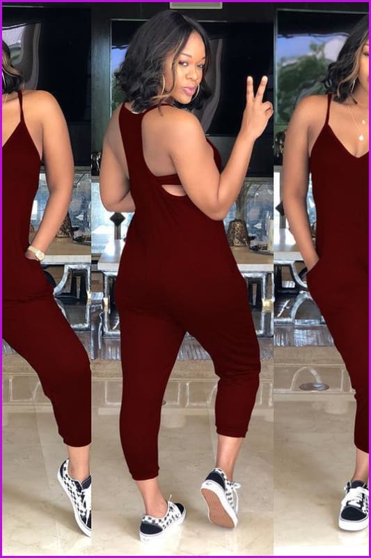 peopleterritory V Neck Backless Solid Jumpsuit For Women F1928