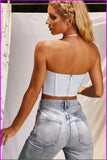 peopleterritory Vintage Lace-up Design Halter Cropped Cami DB2175