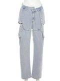 peopleterritory Charming Designer Light Blue Hollow Out Women Jeans