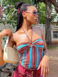 peopleterritory Chic Striped Boat Neck Backless Halter Tanks