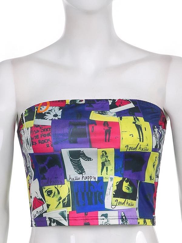 peopleterritory Chic Summer Printed Strapless Crop Tank For Women