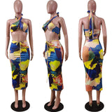 peopleterritory Chic Tie Dye Halter Tops With Long Dress F2260