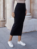 furdelashop Fall Fashion Black High Waist Bodycon Long Skirts