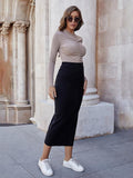 furdelashop Fall Fashion Black High Waist Bodycon Long Skirts