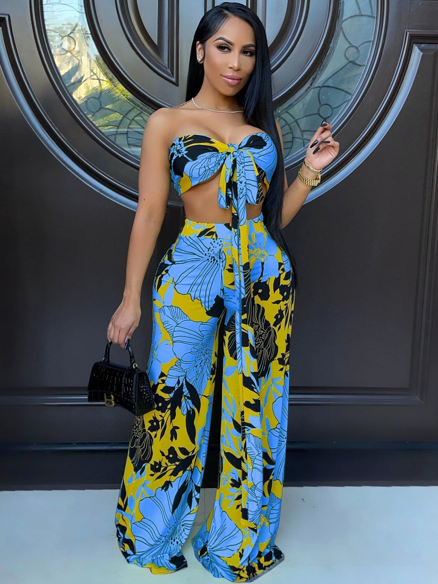 peopleterritory Fashion Printed Strapless Top And Long Pants Set