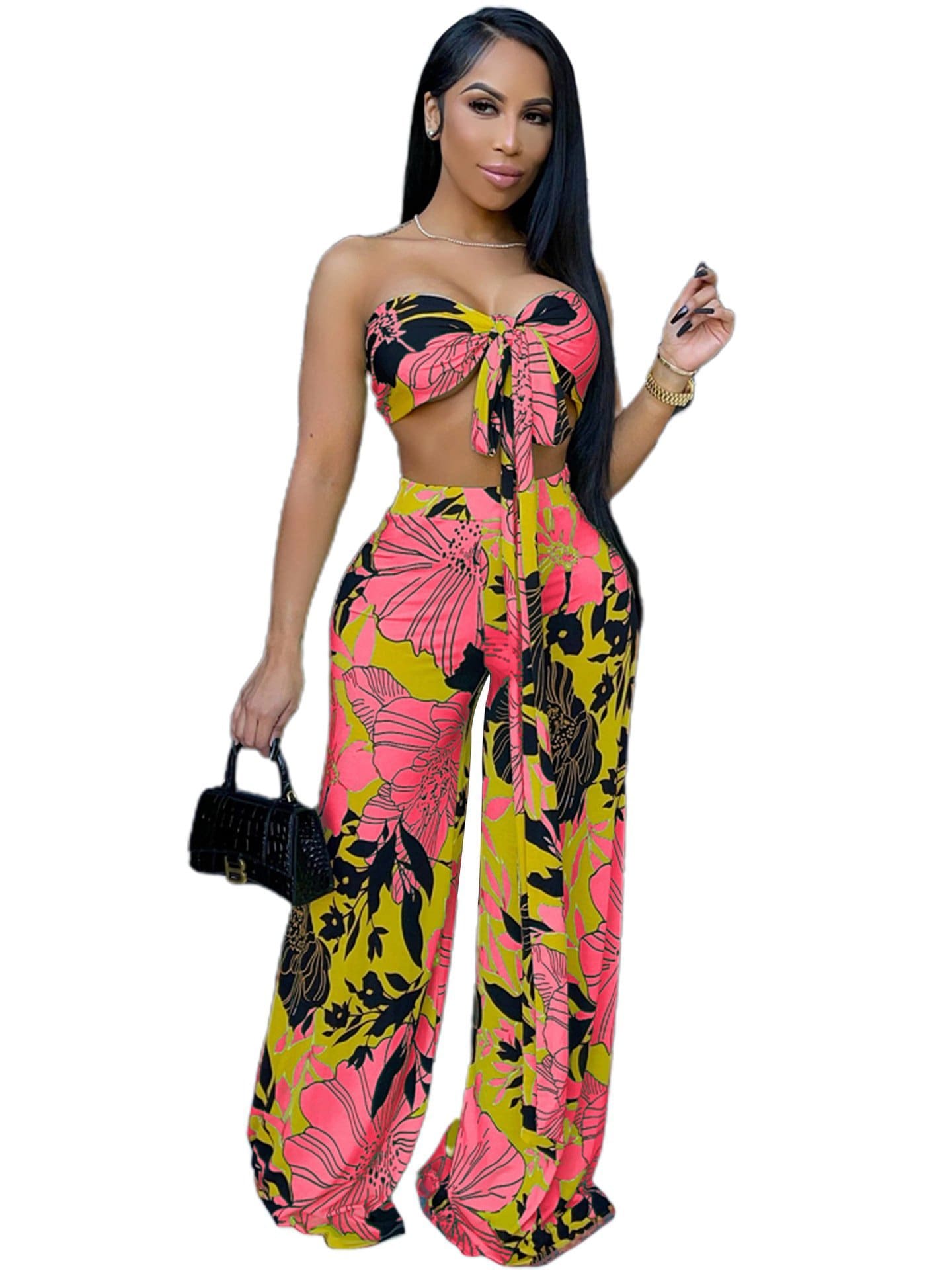peopleterritory Fashion Printed Strapless Top And Long Pants Set