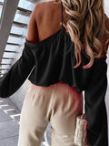 peopleterritory Fashion Solid Halter Long Sleeve T Shirt F3879