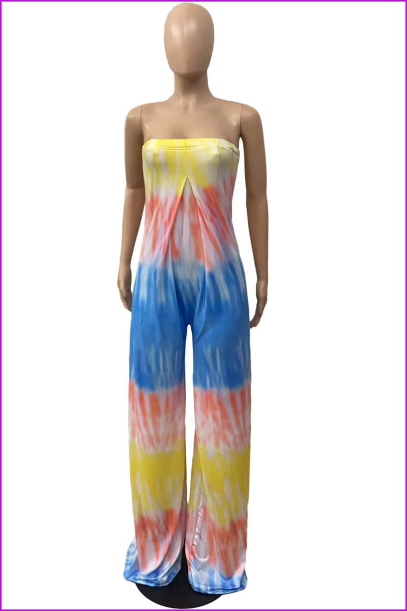 peopleterritory Fashion Strapless Tie Dye Loose Jumpsuit For Women F2399
