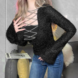 peopleterritory Halter Chain Long Sleeve Plush Top