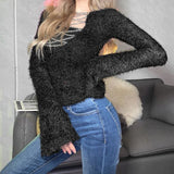 peopleterritory Halter Chain Long Sleeve Plush Top