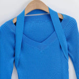peopleterritory Halter Knitting Long Sleeve Sweater
