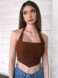 peopleterritory Hot Selling Square Neck Solid Halter Cami Top