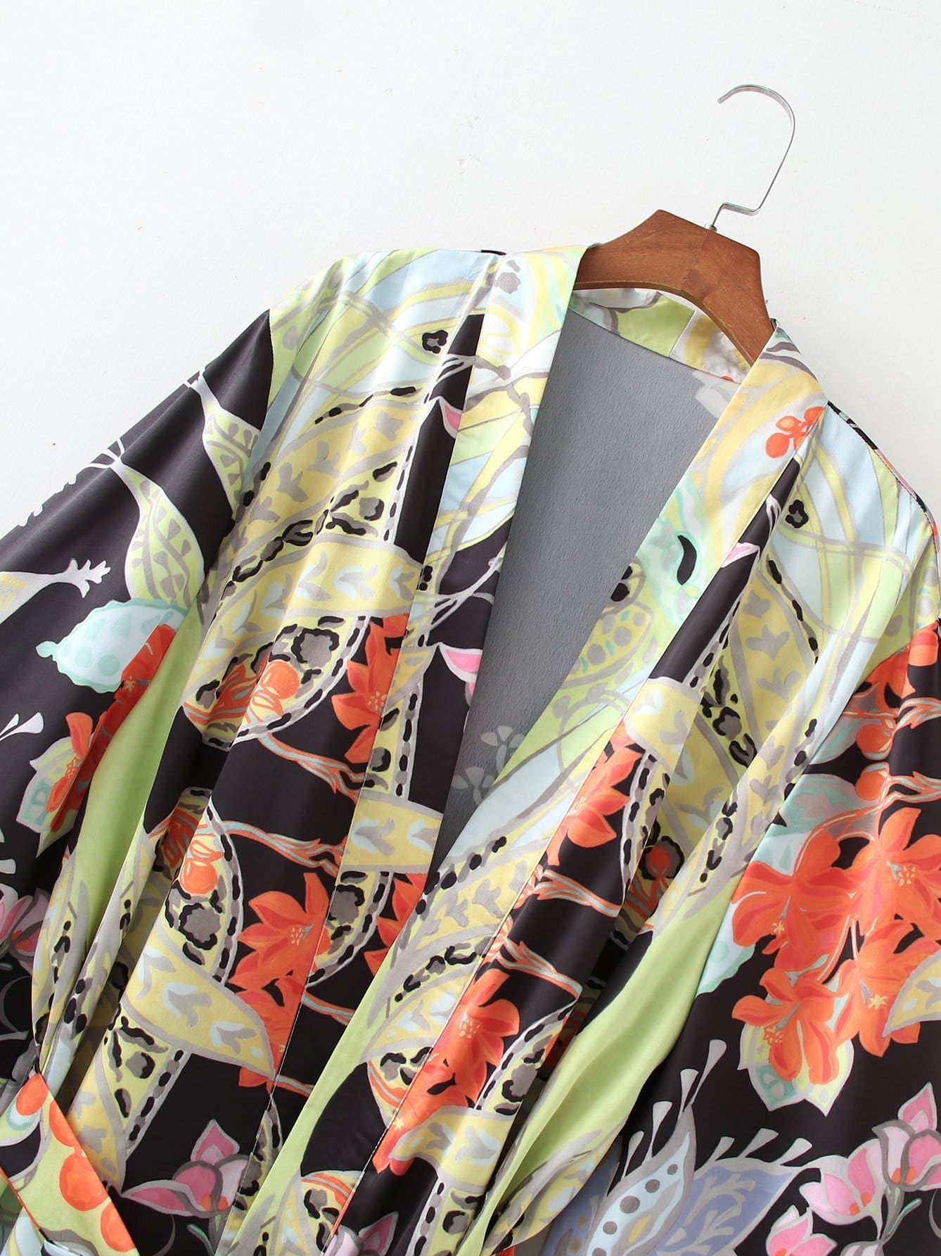peopleterritory Popular Multiple Print Lace Up Kimono