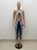 peopleterritory Popular Strapless Print Two Piece Skirt Sets