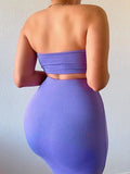 peopleterritory Solid Strapless Fitted Two Piece Skirt Sets