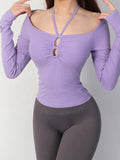 peopleterritory Sporty Halter Quick-Drying Long Sleeve Yoga Tops