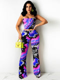 peopleterritory Strapless Printed Crop Tank Two Piece Pant Sets